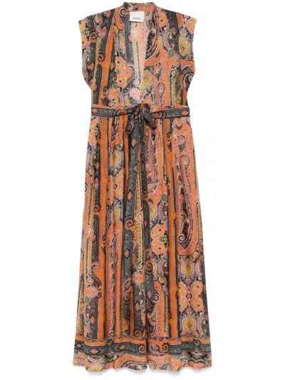 Isabel Marant Melissa Belted Paisley-print Silk Maxi Dress In Orange