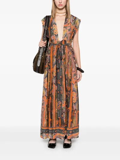 Isabel Marant Melissa Belted Paisley-print Silk Maxi Dress In Orange