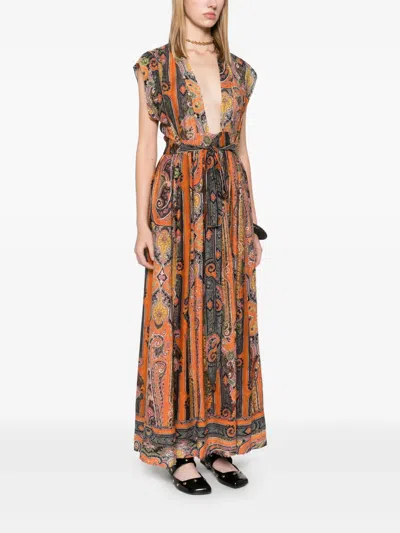 Isabel Marant Melissa Belted Paisley-print Silk Maxi Dress In Orange