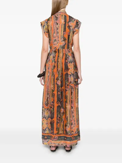 Isabel Marant Melissa Belted Paisley-print Silk Maxi Dress In Orange
