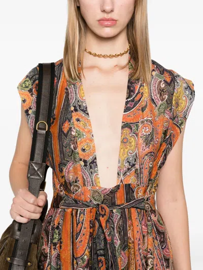 Isabel Marant Melissa Belted Paisley-print Silk Maxi Dress In Orange