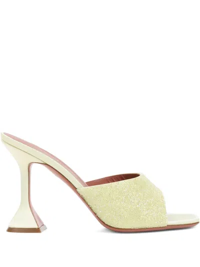 Amina Muaddi Yellow Satin Sandals With Hourglass Heel In Multi