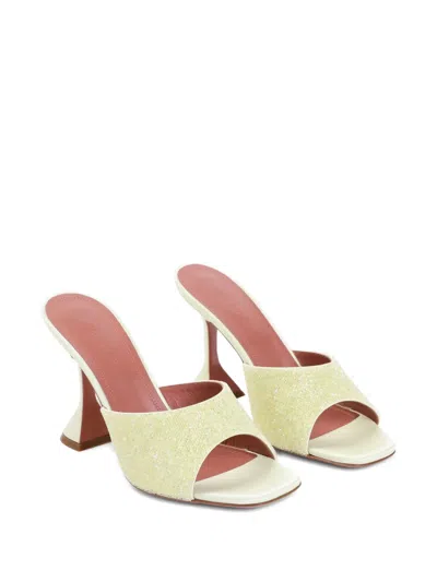 Amina Muaddi Yellow Satin Sandals With Hourglass Heel In Multi