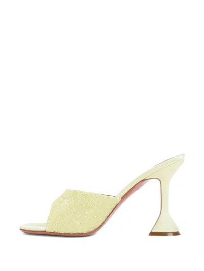 Amina Muaddi Yellow Satin Sandals With Hourglass Heel In Multi