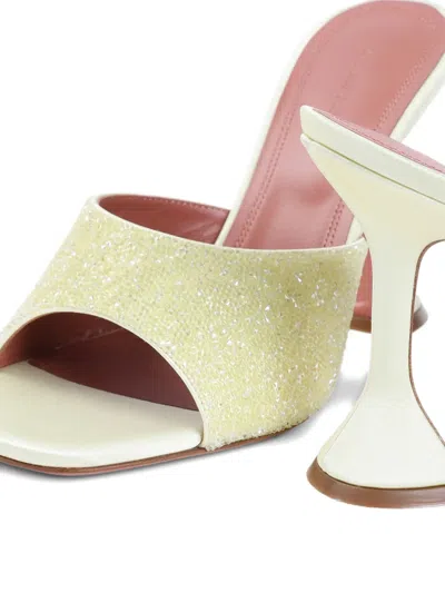 Amina Muaddi Yellow Satin Sandals With Hourglass Heel In Multi