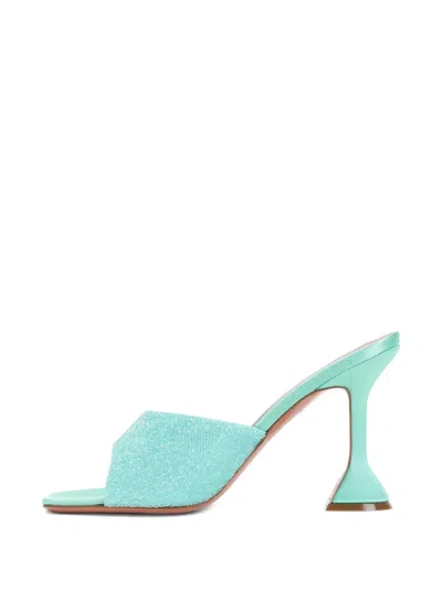 Amina Muaddi Satin Open-toe Sandals With Crystal Embellishments In Blue