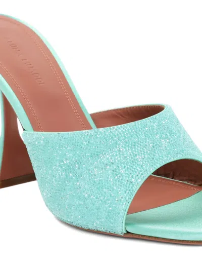 Amina Muaddi Satin Open-toe Sandals With Crystal Embellishments In Blue