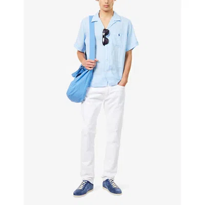 Polo Ralph Lauren Mens Logo-embroidered Classic-fit Linen Shirt Office Blue In Office Blue
