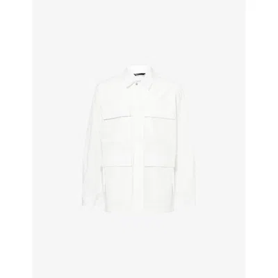 Peacemaker Mens  Pocket-front Loose Long-sleeve Cotton-blend Shirt In White