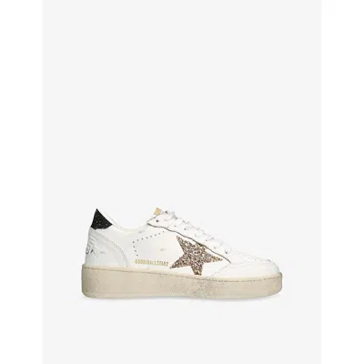 Golden Goose Ball Star 2 Sneakers With Gold Glitter Star And Black Glitter Heel Tab In White