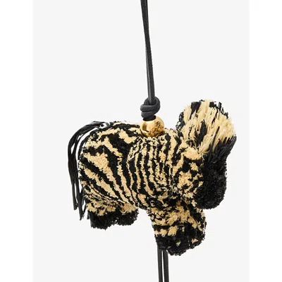 Loewe Raffia And Cowhide Leather Zebra Charm In Natural/black