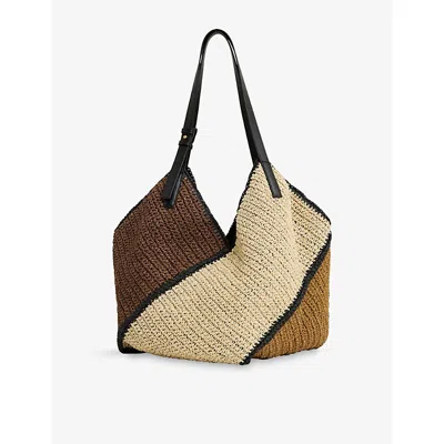 Reiss Farrah Color Block Raffia Shoulder Bag In Tan