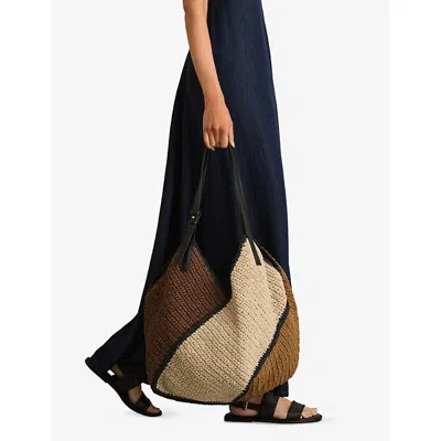 Reiss Farrah Color Block Raffia Shoulder Bag In Tan