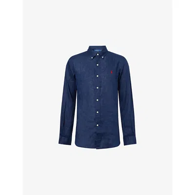 Polo Ralph Lauren Mens Navy Long-sleeved Garment-dyed Custom-fit Cotton Oxford Shirt Xl In Blue