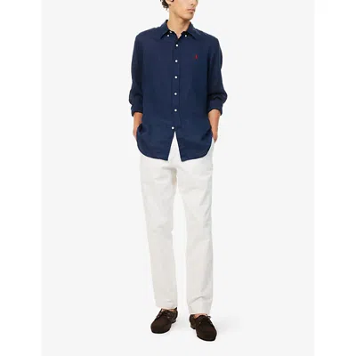 Polo Ralph Lauren Mens Navy Long-sleeved Garment-dyed Custom-fit Cotton Oxford Shirt Xl In Blue