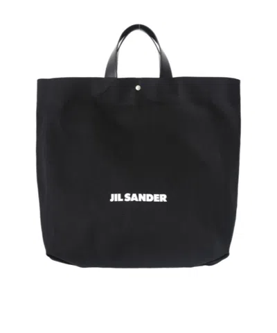 Jil Sander Logo-print Canvas Tote Bag In Black