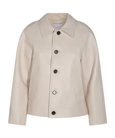 Bottega Veneta Leather Collared Jacket With Front And Lateral Pockets In Nude