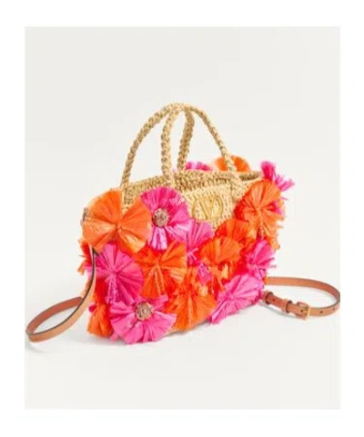 Valentino Embellished Raffia Vlogo Signature Shopping Bag In Natural/red