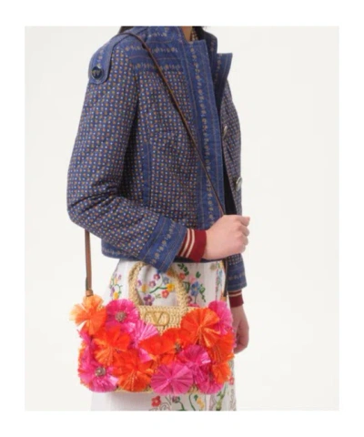 Valentino Embellished Raffia Vlogo Signature Shopping Bag In Natural/red