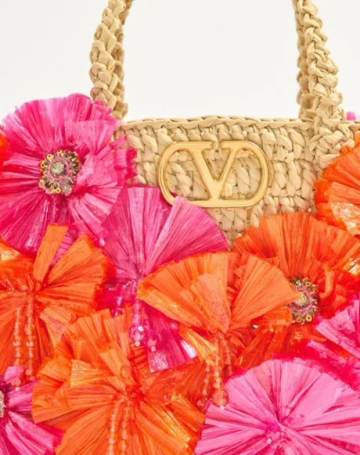 Valentino Embellished Raffia Vlogo Signature Shopping Bag In Natural/red
