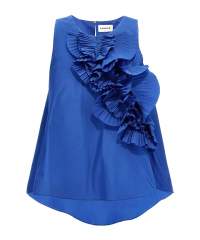 P.a.r.o.s.h Sleeveless Ruffle Detail Back Keyhole Top In Blue