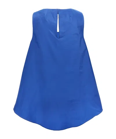 P.a.r.o.s.h Sleeveless Ruffle Detail Back Keyhole Top In Blue