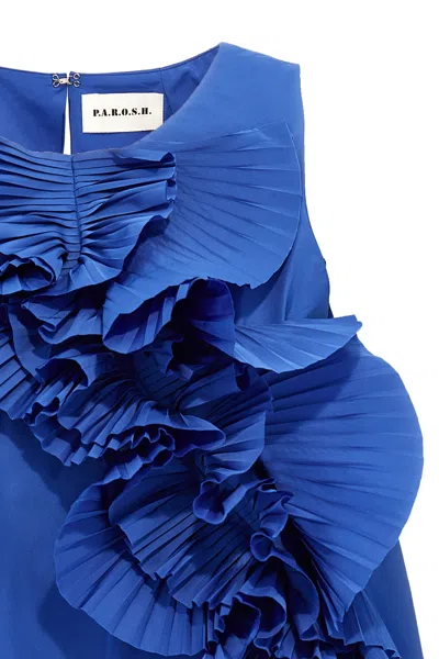P.a.r.o.s.h Sleeveless Ruffle Detail Back Keyhole Top In Blue