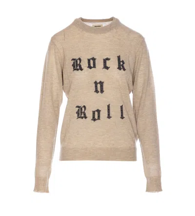 Zadig & Voltaire Ivy Geology Crewneck Knitwear With Embroidered Text In Brown