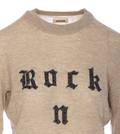Zadig & Voltaire Ivy Geology Crewneck Knitwear With Embroidered Text In Brown