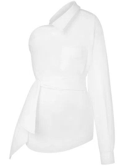 Moschino One-shoulder Stretch Poplin Shirt In White