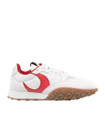 Marine Serre White Recycled Nylon And Leather Sneakers With Crescent Moon Motif In White