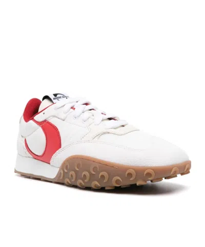 Marine Serre White Recycled Nylon And Leather Sneakers With Crescent Moon Motif In White