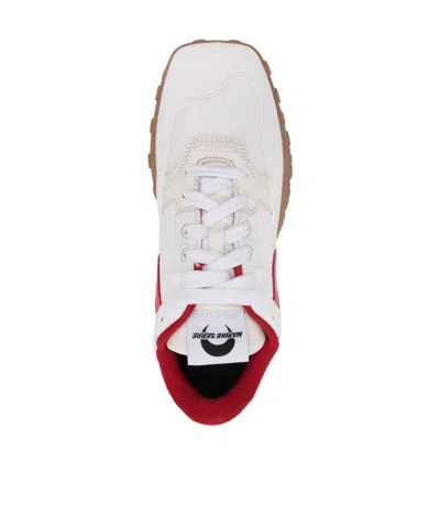 Marine Serre White Recycled Nylon And Leather Sneakers With Crescent Moon Motif In White