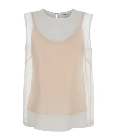P.a.r.o.s.h White Blouse With Semi-transparent Design And Round Neckline In Light Pink