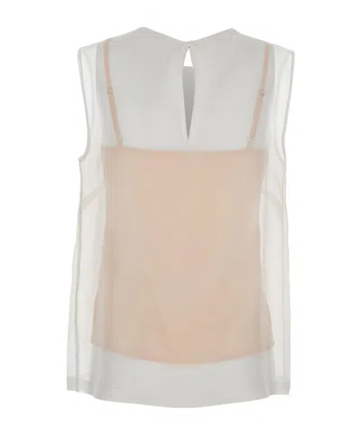 P.a.r.o.s.h White Blouse With Semi-transparent Design And Round Neckline In Light Pink