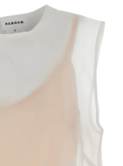 P.a.r.o.s.h White Blouse With Semi-transparent Design And Round Neckline In Light Pink