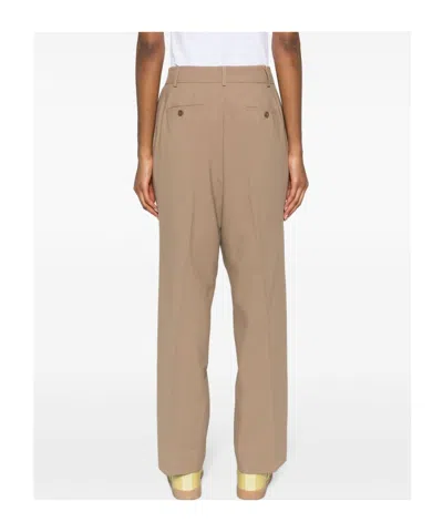 The Frankie Shop Straight Trousers With Belt Loops And Pleated Front In Brown