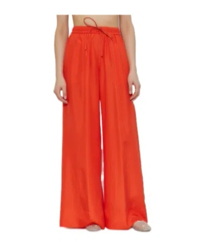 Forte Forte Orange Pants With Elastic Drawstring Waist And Wide Leg In Red
