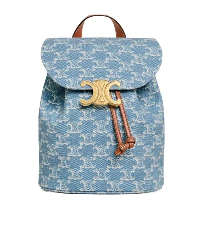 Celine Bonnie Arc De Triomphe Print Fabric Backpack In Denim/white