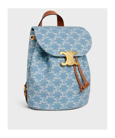 Celine Bonnie Arc De Triomphe Print Fabric Backpack In Denim/white
