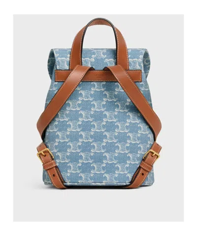 Celine Bonnie Arc De Triomphe Print Fabric Backpack In Denim/white