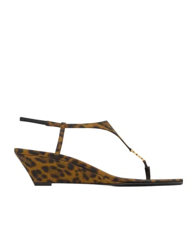 Saint Laurent Cassandra Grosgrain Wedge Sandal In Brown