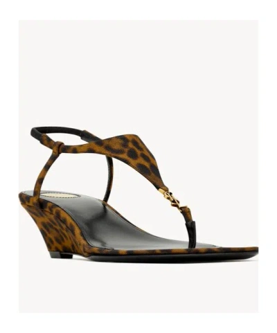 Saint Laurent Cassandra Grosgrain Wedge Sandal In Brown