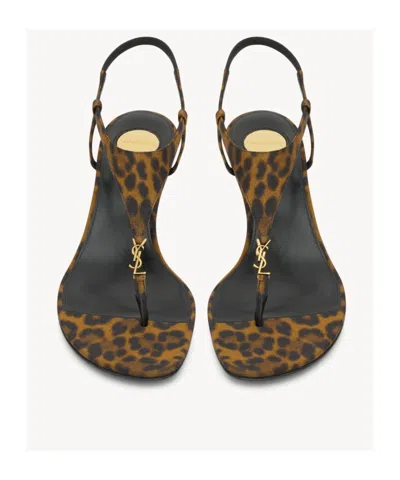 Saint Laurent Cassandra Grosgrain Wedge Sandal In Brown