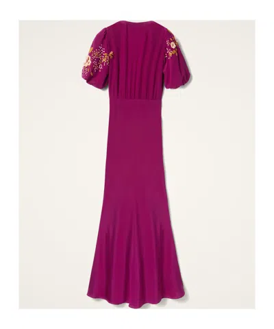 La Doublej Marlene Dress Embroidered Solid In Solid Purple