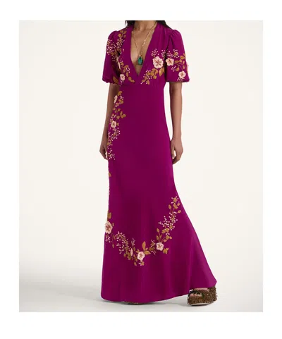 La Doublej Marlene Dress Embroidered Solid In Solid Purple