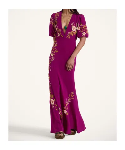 La Doublej Marlene Dress Embroidered Solid In Solid Purple
