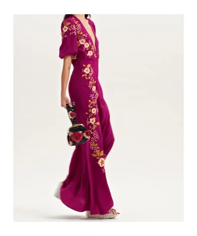 La Doublej Marlene Dress Embroidered Solid In Solid Purple