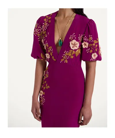 La Doublej Marlene Dress Embroidered Solid In Solid Purple