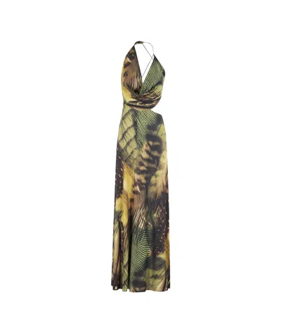 Amazuìn Amazuin Jungle Print Long Dress With Plunging Neckline In Multicolor